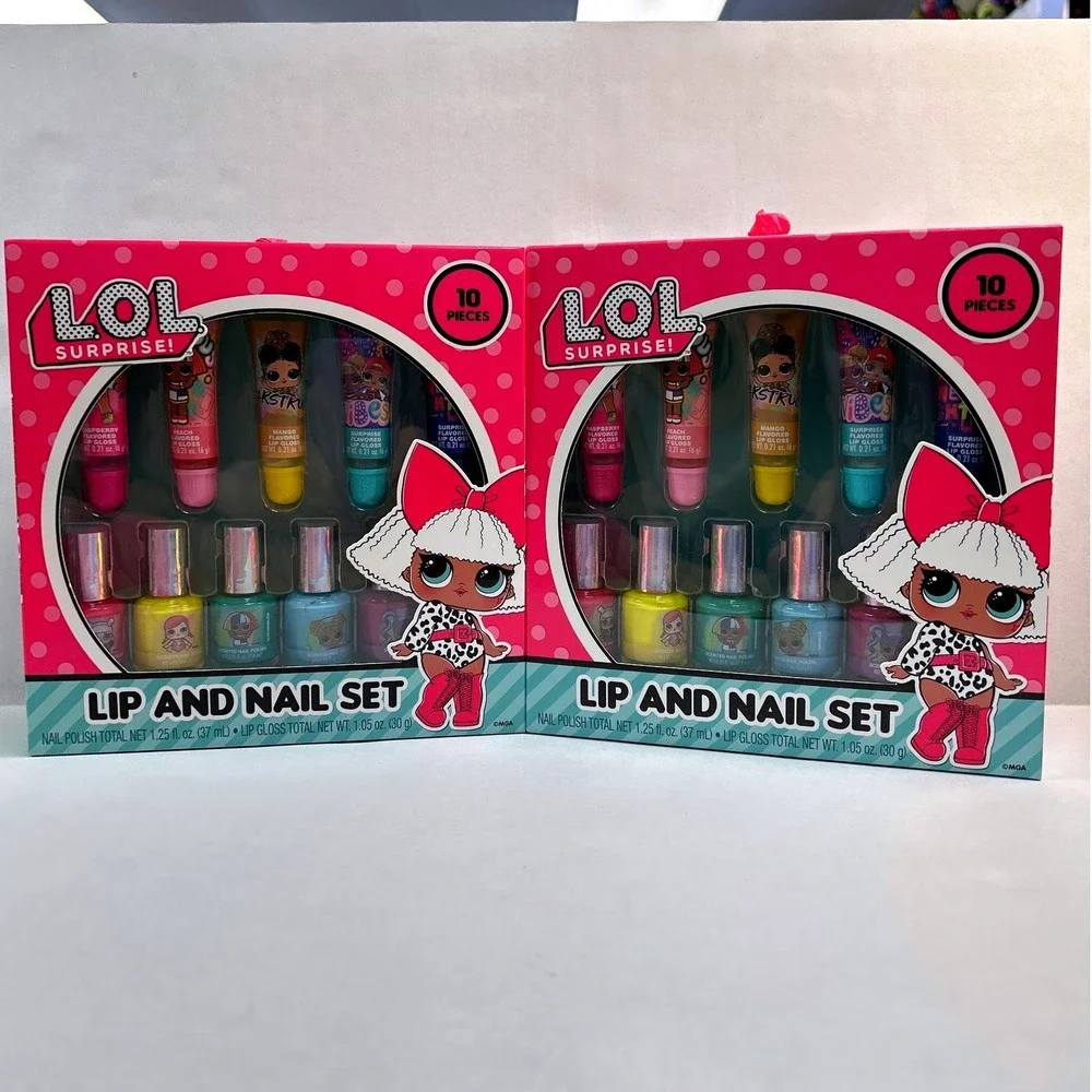 LOL LOT OF 2 Surprise Lip & Nail Set 10 Piece Flavored Gloss Scented Polish New